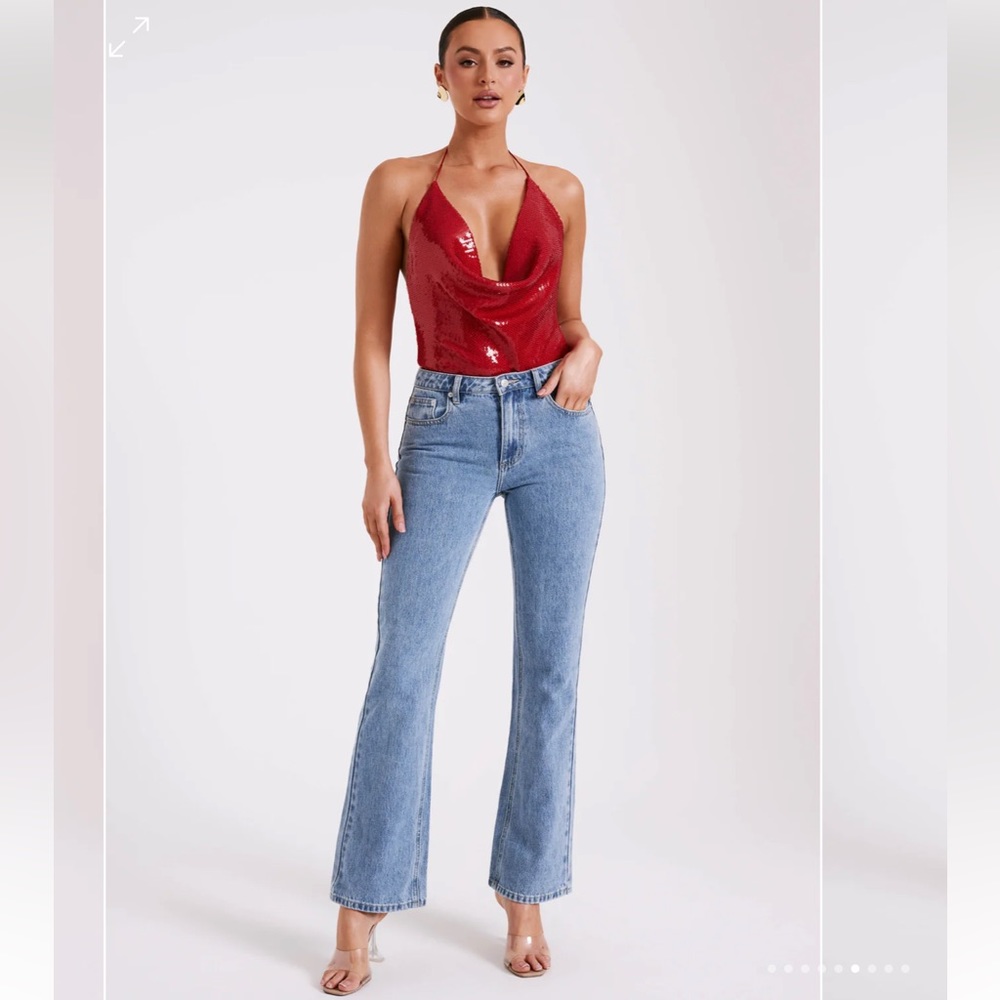 Meshki Nathalie Sequin Cowl Bodysuit